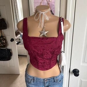 Burgundy cider brocade corset top